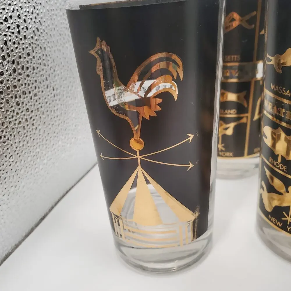 Vintage MCM Helen Conroy Highball Glasses Set of 6 Weathervane Americana‎